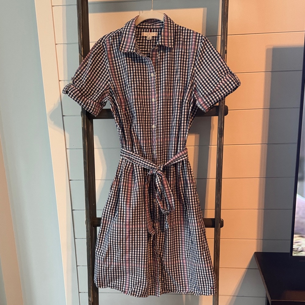 Tommy Hilfiger Navy and Red Gingham Shirt Dress